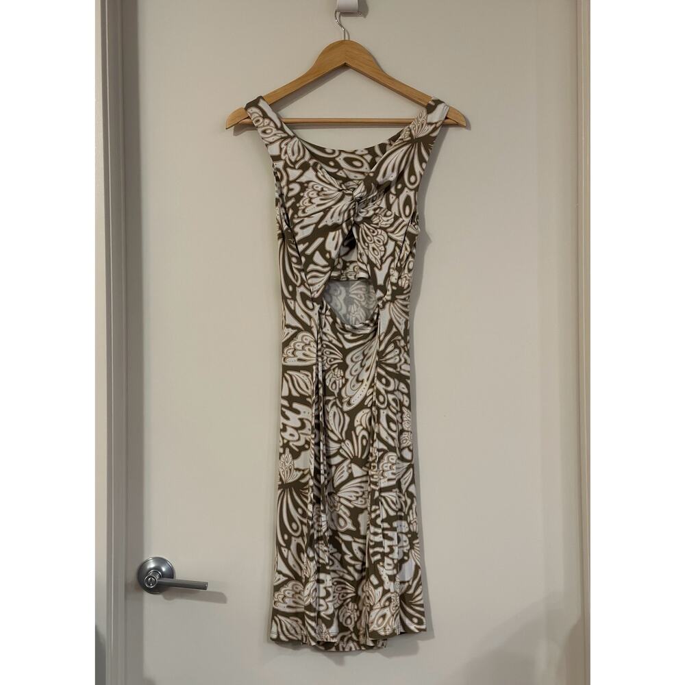 Tommy Bahama Size S/P Taupe White Twist Knot Back Sleeveless Dress Back Keyhole - Picture 5 of 8